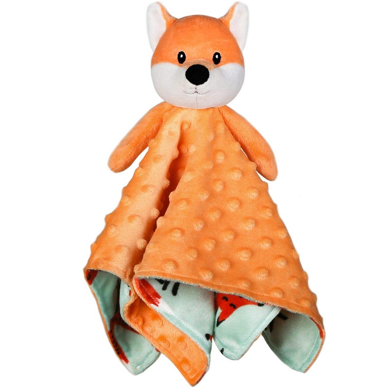 BORITAR Christmas Fox Baby Security Blanket Soft Minky Dot Fabric Lovey Blanket with Cute Woodland Pattern Backing Stuffed Plush Cuddle for Newborn Infant Gifts Orange 14 Inch - Image 1